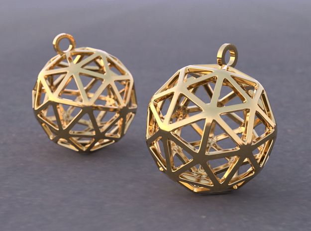 Pentakis Dodecahedron Earrings in Polished Brass