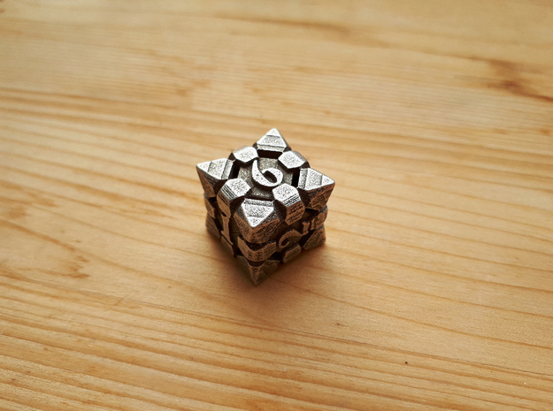 Fortress dice D6 in Polished Bronzed-Silver Steel