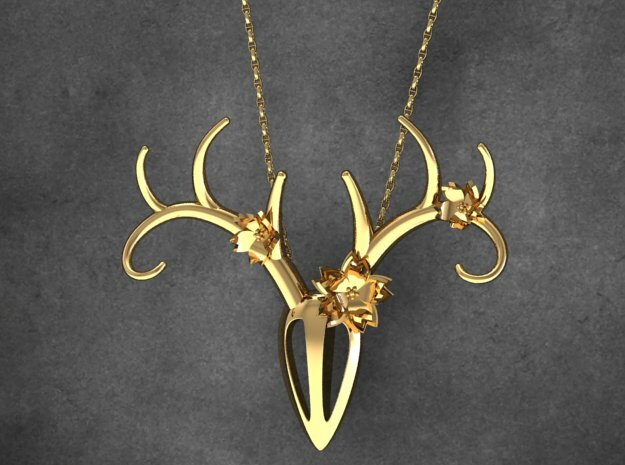 Feminine Antlers Pendant in Natural Brass