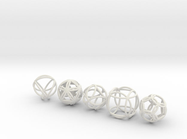 Platonic Spheres (set of 5) in White Natural Versatile Plastic