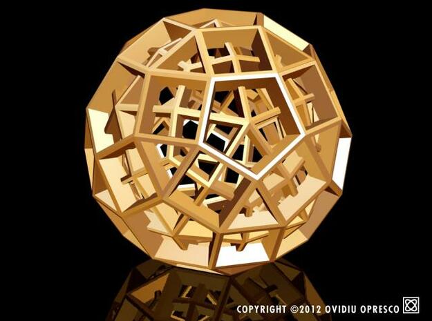 Polyhedral Sculpture #30C in Polished Gold Steel
