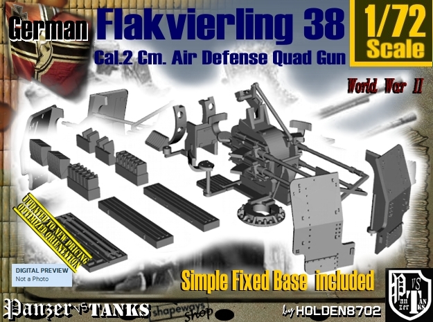 1/72 Ground Flakvierling 38 Set002 in Tan Fine Detail Plastic