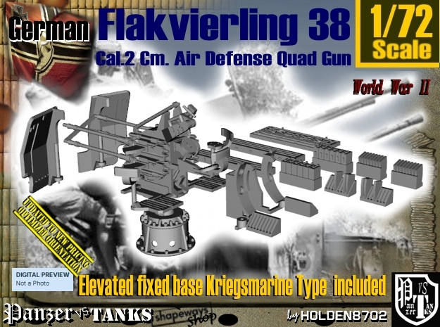1-72 Kriegsmarine Flakvierling 38 Set001 in Tan Fine Detail Plastic