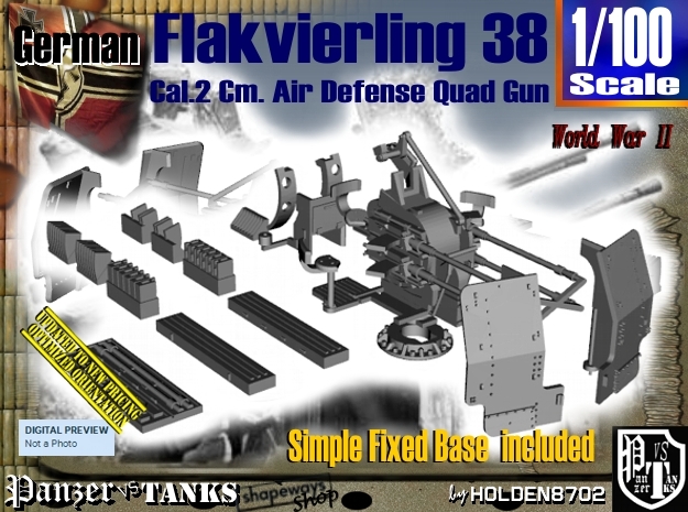 1/100 Ground Flakvierling 38 Set002 in Tan Fine Detail Plastic