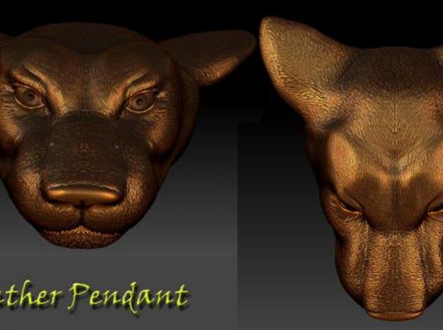 Panther Head Pendant  in Polished Bronze Steel
