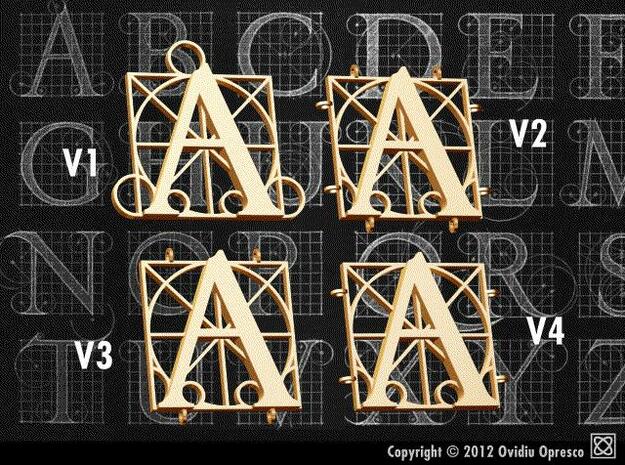Durer Alphabet - A - v1v2v3v4  in Polished Bronzed Silver Steel