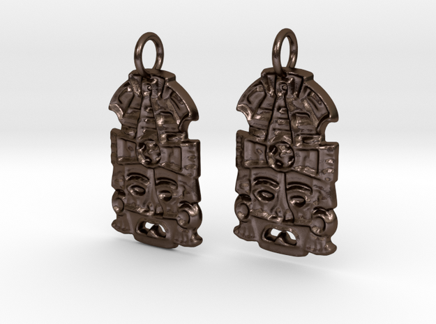 MayanMask Earrings in Polished Bronze Steel