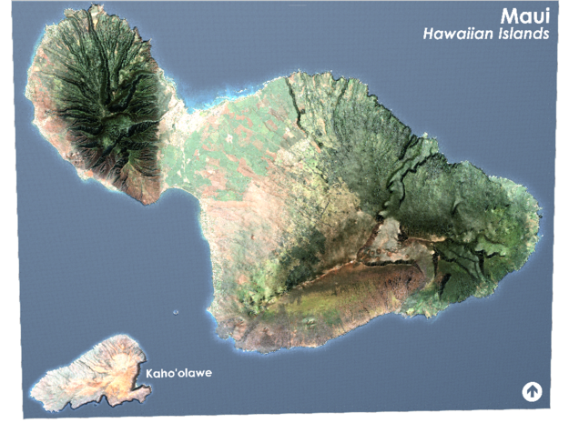 Maui Map, Hawaiian Islands in Glossy Full Color Sandstone