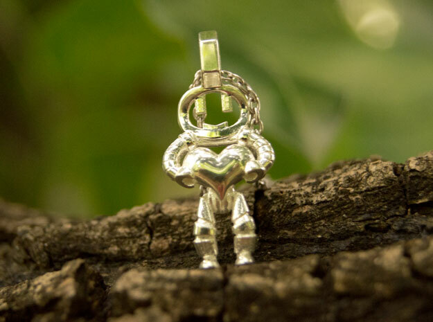 Little Droid heart Pendant in Polished Silver