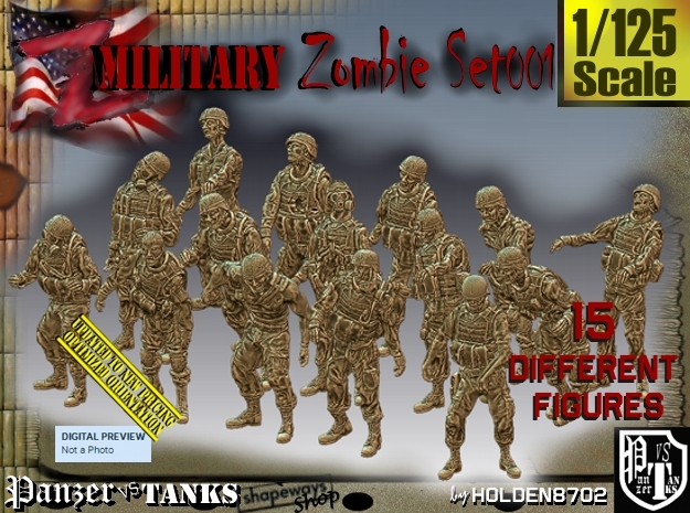 1/125 Army Zombies Set001 in Tan Fine Detail Plastic