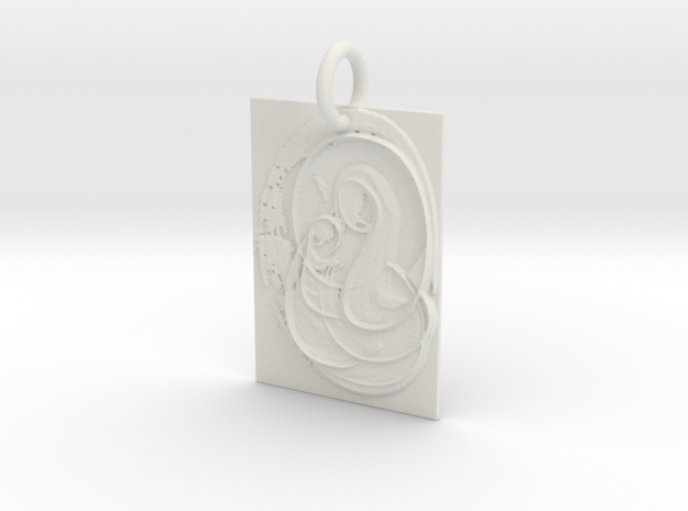Mother Mary and Infant Christ Abstract Pendant in White Natural Versatile Plastic: Extra Small