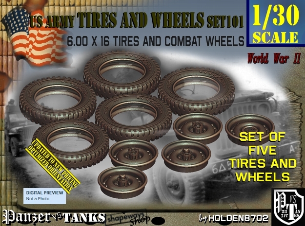1/30 600x16 Tires+Wheels Set101 in Tan Fine Detail Plastic