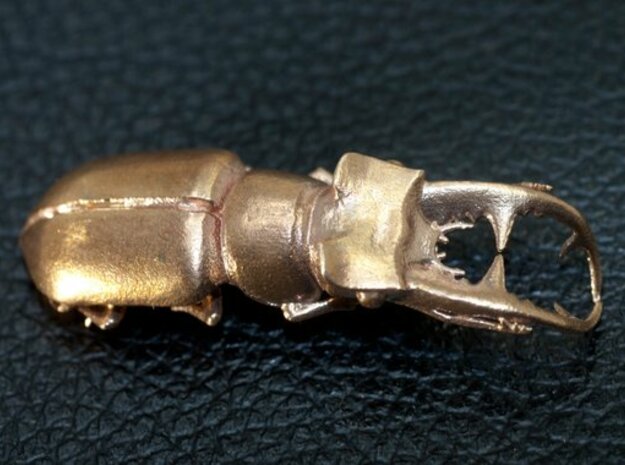Stag Beetle Pendant - Closed Jaws  in Natural Brass