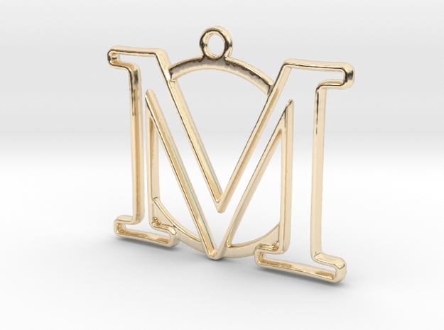 Initial M & circle  in 14k Gold Plated Brass