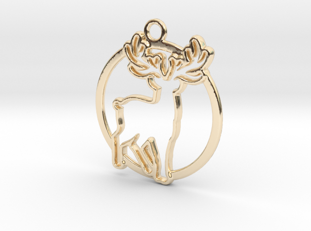 Deer & circle intertwined Pendant in 14k Gold Plated Brass