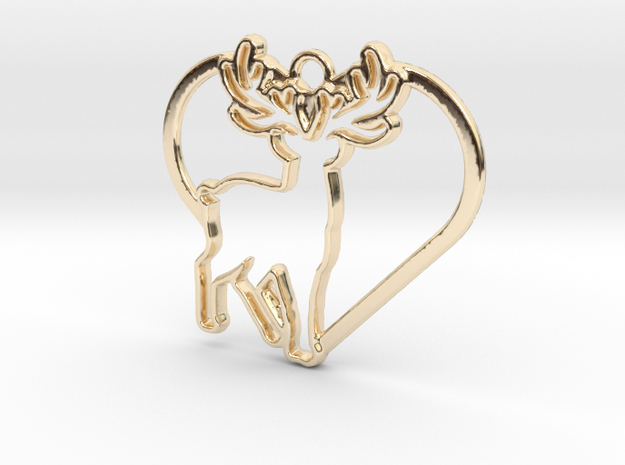 Deer & heart intertwined Pendant in 14k Gold Plated Brass