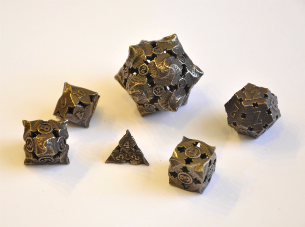 Fire Dice Set (Small Number D20) - Balanced in Polished Bronze Steel