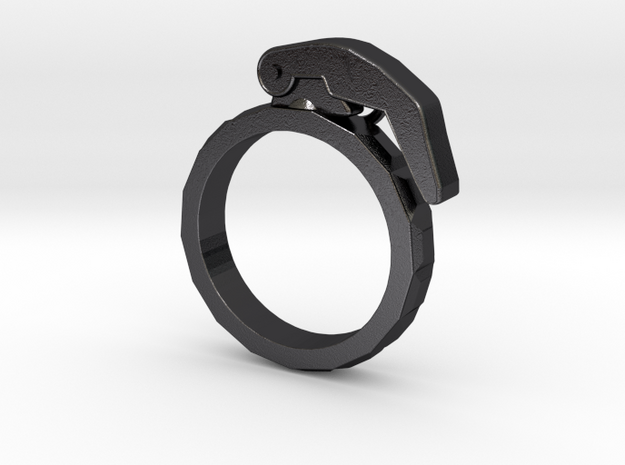 The Gringade - Grenade Ring (Size 7) in Polished and Bronzed Black Steel: 7 / 54