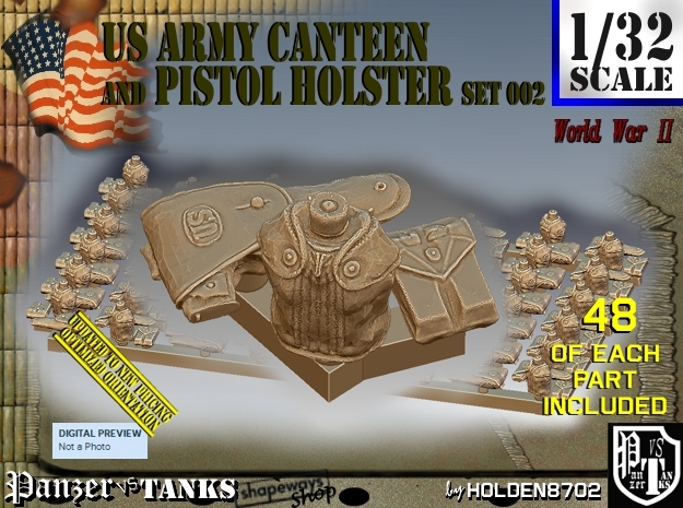 1/32 US Pistol Holster-Canteen WWII Set002 in Tan Fine Detail Plastic
