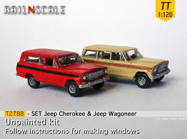 SET Jeep Cherokee & Jeep Wagoneer (TT 1:120) in Tan Fine Detail Plastic