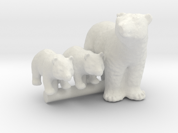 1/87 Scale Polar Bear & Cubs in White Natural Versatile Plastic