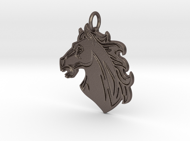 Horse Mascot Pendant in Polished Bronzed-Silver Steel
