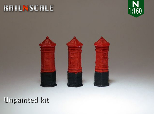 SET 3x Penfold Pillar Box (N 1:160) in Tan Fine Detail Plastic