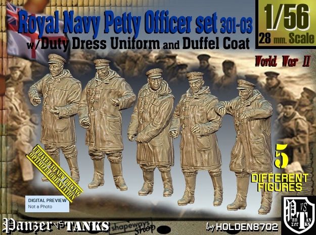 1/56 Royal Navy DC Petty OffIcer Set301-03 in Tan Fine Detail Plastic