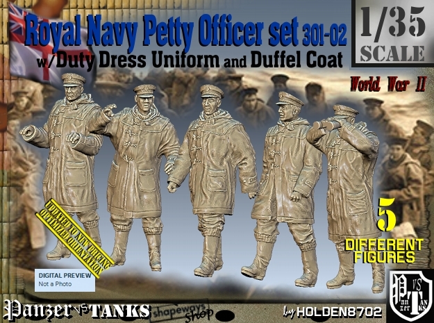 1/35 Royal Navy DC Petty OffIcer Set301-02 in Tan Fine Detail Plastic