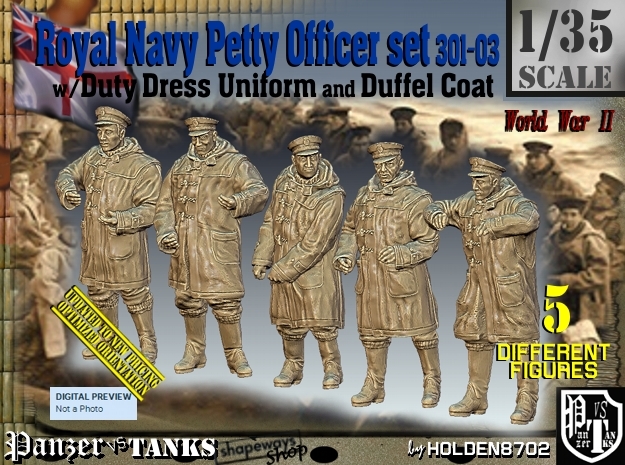 1/35 Royal Navy DC Petty OffIcer Set301-03 in Tan Fine Detail Plastic