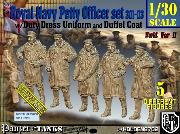 1/30 Royal Navy DC Petty OffIcer Set301-03 in White Natural Versatile Plastic