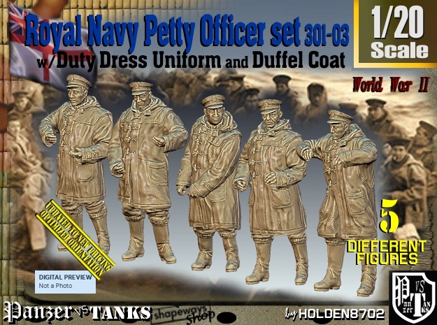 1/20 Royal Navy DC Petty OffIcer Set301-03 in White Natural Versatile Plastic