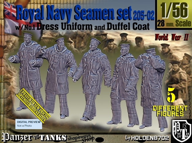 1/56 Royal Navy Seamen DC+No1 Set205-02 in Smooth Fine Detail Plastic
