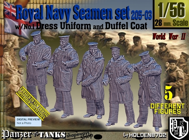 1/56 Royal Navy Seamen DC+No1 Set205-03 in Smooth Fine Detail Plastic