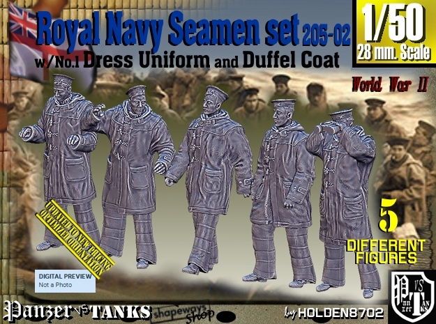 1/50 Royal Navy Seamen DC+No1 Set205-02 in Smooth Fine Detail Plastic