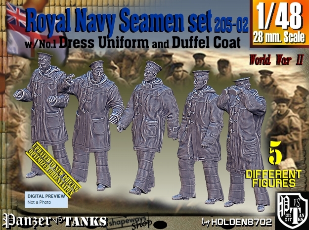1/48 Royal Navy Seamen DC+No1 Set205-02 in Tan Fine Detail Plastic