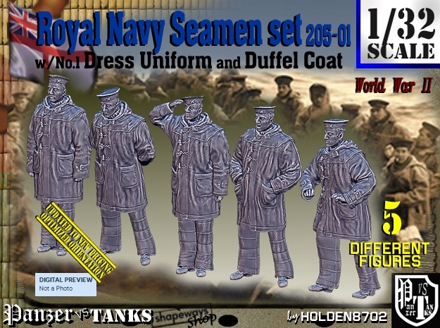 1/32 Royal Navy Seamen DC+No1 Set205-01 in Smooth Fine Detail Plastic