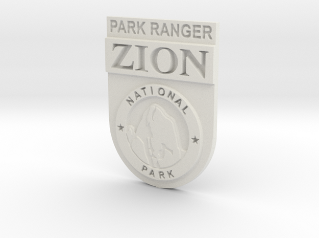 Zion Park Ranger Badge in White Natural Versatile Plastic: Small