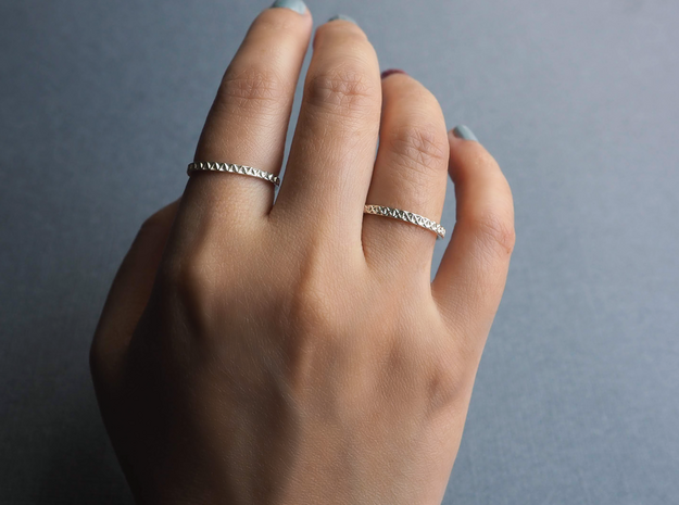 Geometric Stack Ring Set 1 in Polished Silver: 5 / 49