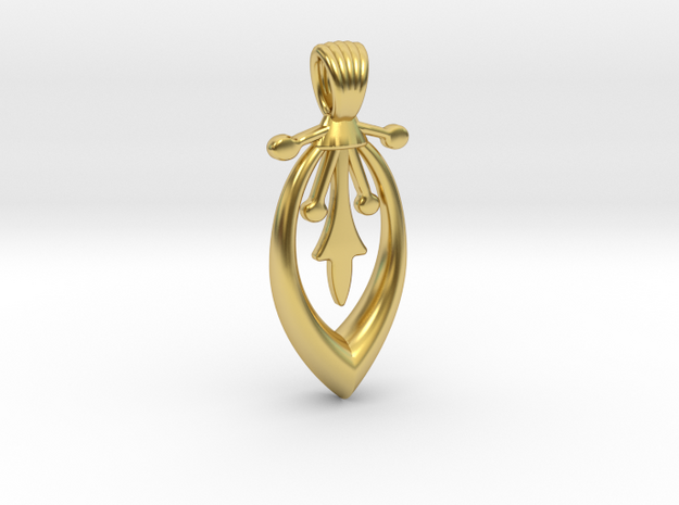 A long art deco flower [pendant] in Polished Brass