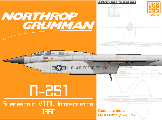 Northrop Grumman N-251 Supersonic VTOL Interceptor in Black Natural Versatile Plastic: 1:144