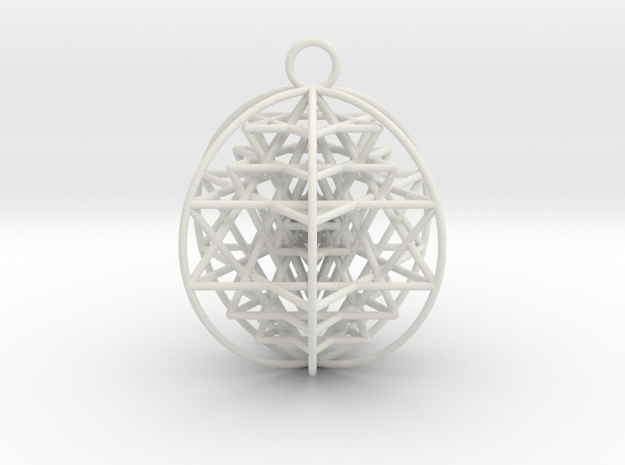 3D Sri Yantra 6 Sided Optimal Pendant 2" in White Natural Versatile Plastic