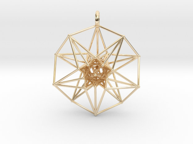 5d hypercube pendant - 3 sizes in 14k Gold Plated Brass: Medium