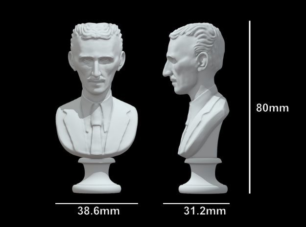 Nikola Tesla Bust Small in White Natural Versatile Plastic: Small