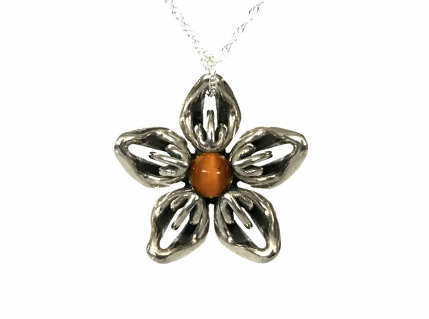 Tigereye Transgender Flower Necklace in Polished Bronzed-Silver Steel