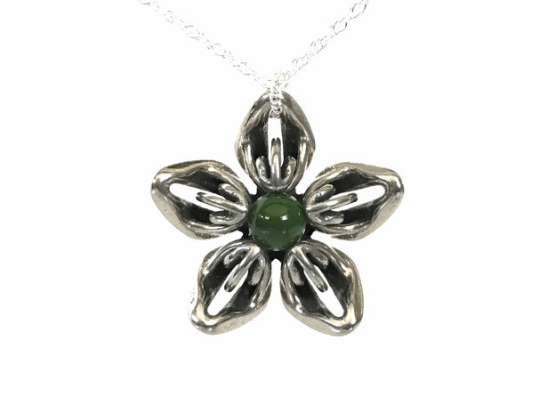 Nephrite Jade Transgender Flower Necklace in Polished Bronzed-Silver Steel