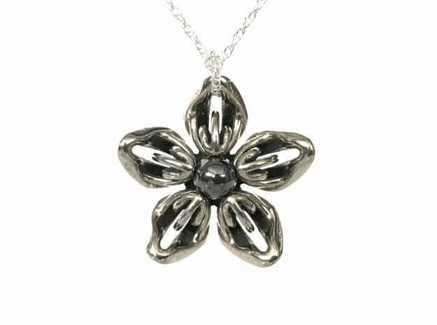 Hematite Transgender Flower Necklace in Polished Bronzed-Silver Steel
