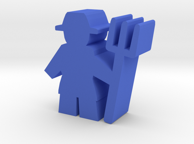 Game Piece, Farmer with pitchfork in Blue Processed Versatile Plastic