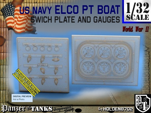 1/32 PT Boat Swich Plate and Gauges in Smoothest Fine Detail Plastic