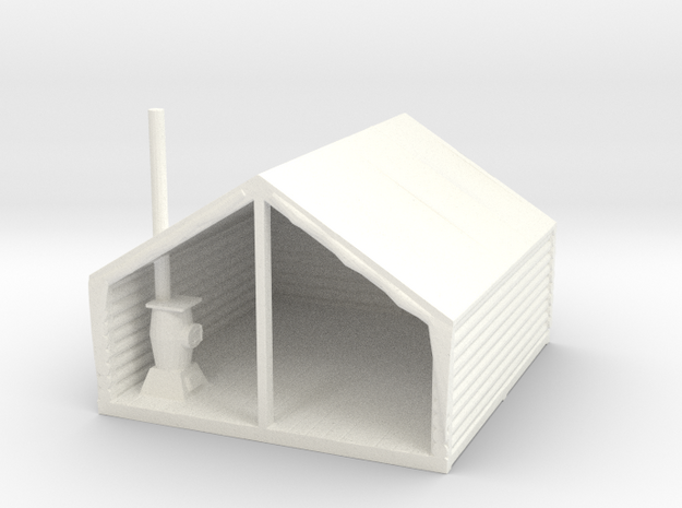 S Scale Miners' / Logger's Tent Cabin in White Processed Versatile Plastic
